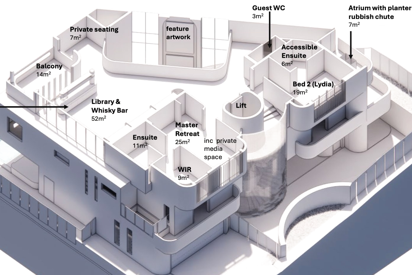 Ascot Residence level two plan axonometric